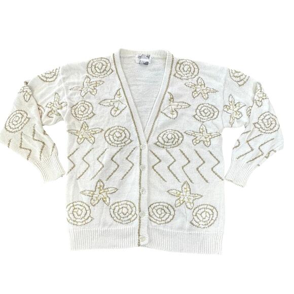 Cervelle Cardigan Sweater Women’s Large Abstract Geometric Embroidery VTG 90s - Picture 9 of 14